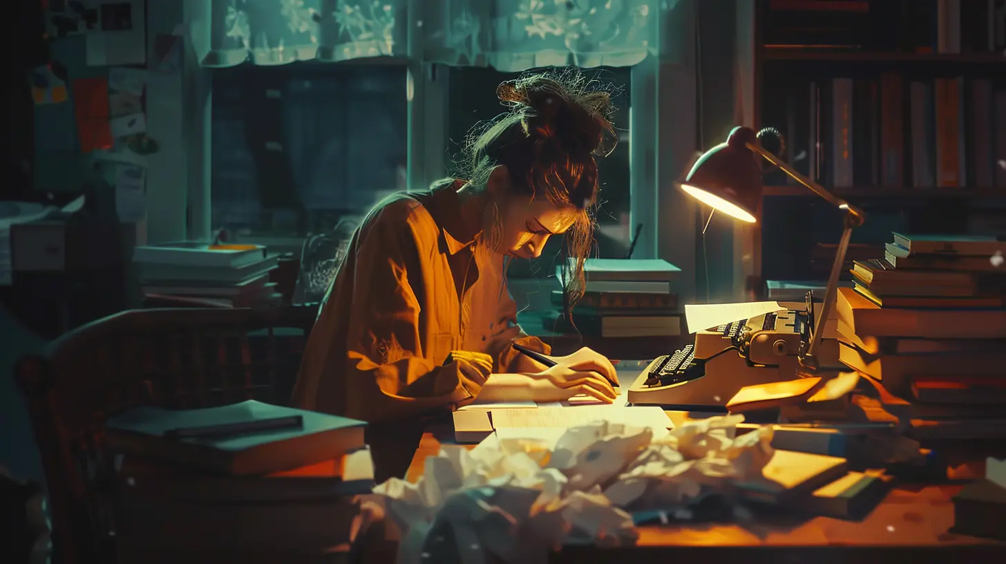 A lone writer at her desk