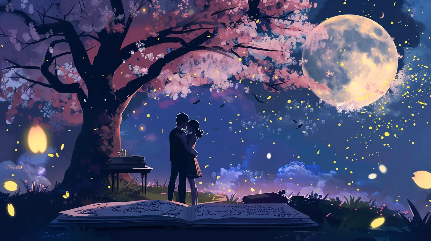 Lovers under a tree, the book they are editing at their feet
